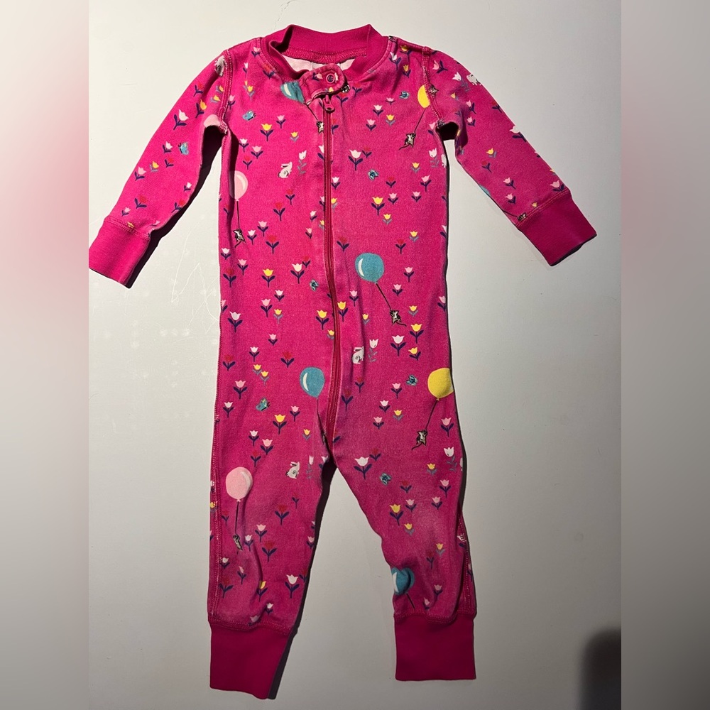 Hanna Andersson Pink Long-Sleeve Balloon & Floral One-Piece